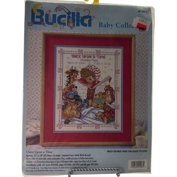 VTG 90's Bucilla Baby Bear Once Upon A Time Cross Stitch Birth Record Kit - Picture 1 of 9